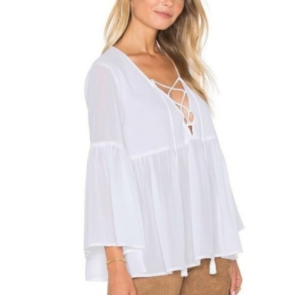 Show Me Your Mumu Poet Tie Top in White Boho Peasant Oversized Lace Up Blouse XS - Picture 5 of 12